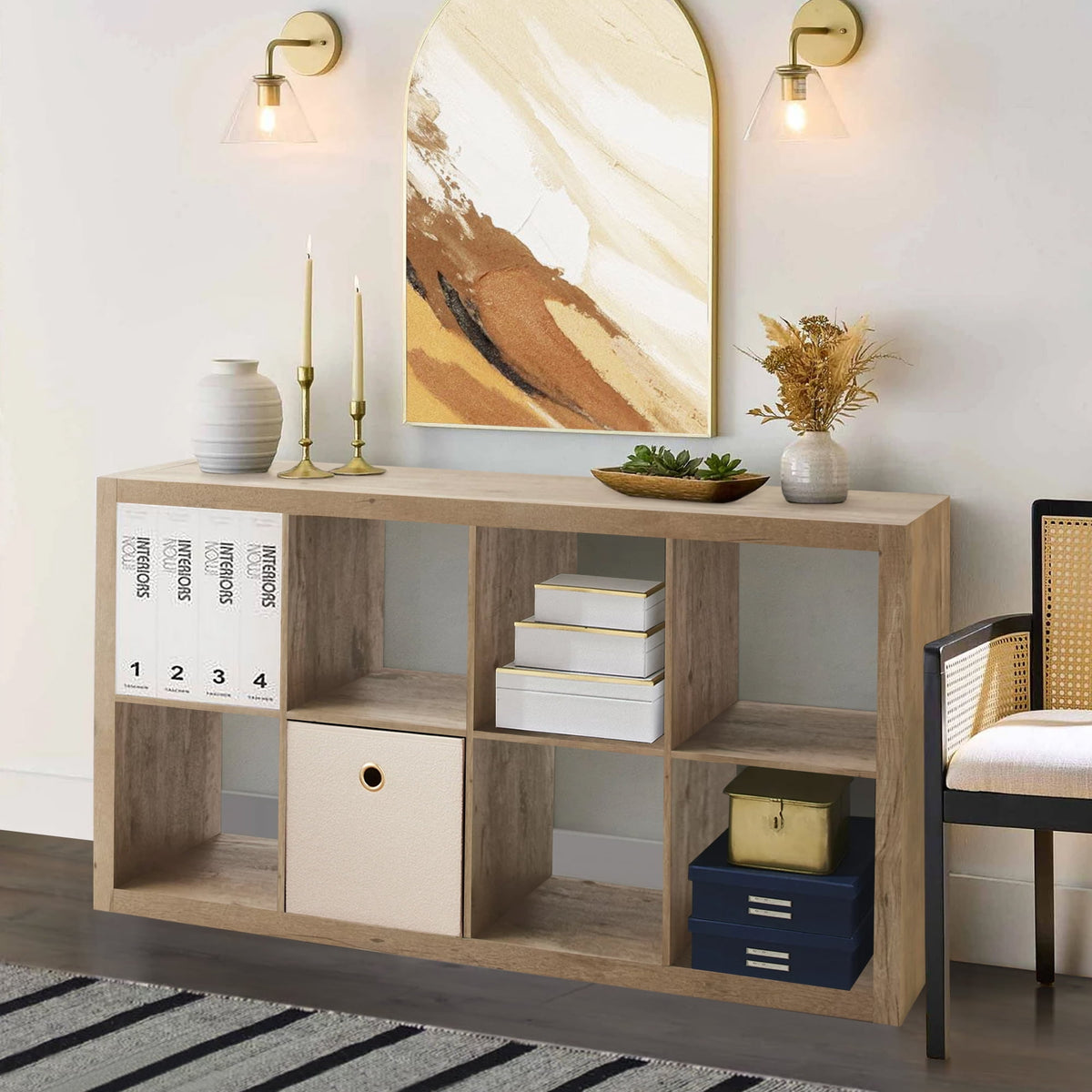 8-Cube Open-Back Storage Organizer, 29.9 x 15.4 x 57.5 in Bookshelf, Natural - Image 3