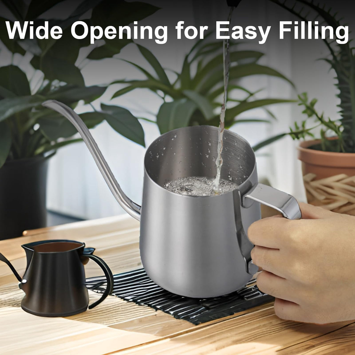 Small Stainless Steel Indoor Watering Can, 12 oz with Long Narrow Spout - Image 4