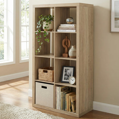 8-Cube Open-Back Storage Organizer, 29.9 x 15.4 x 57.5 in Bookshelf, Natural - Image 2
