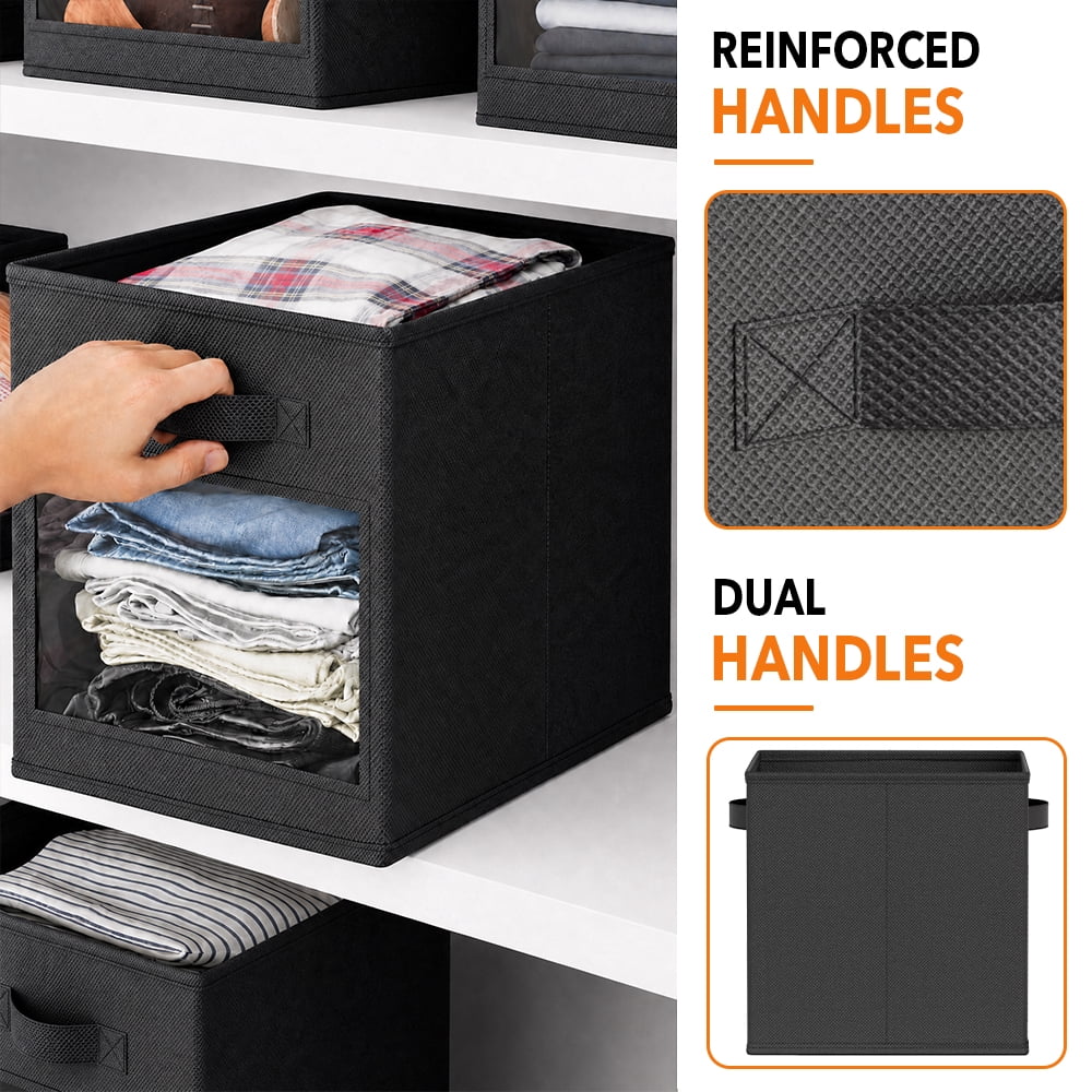 Foldable Fabric Storage Cubes with Clear Window, Black, 6-Pack - Image 4