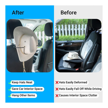 Vehicle Cowboy Hat Holder, V-Grip Seat-Back Hat Rack with Hooks - Image 4