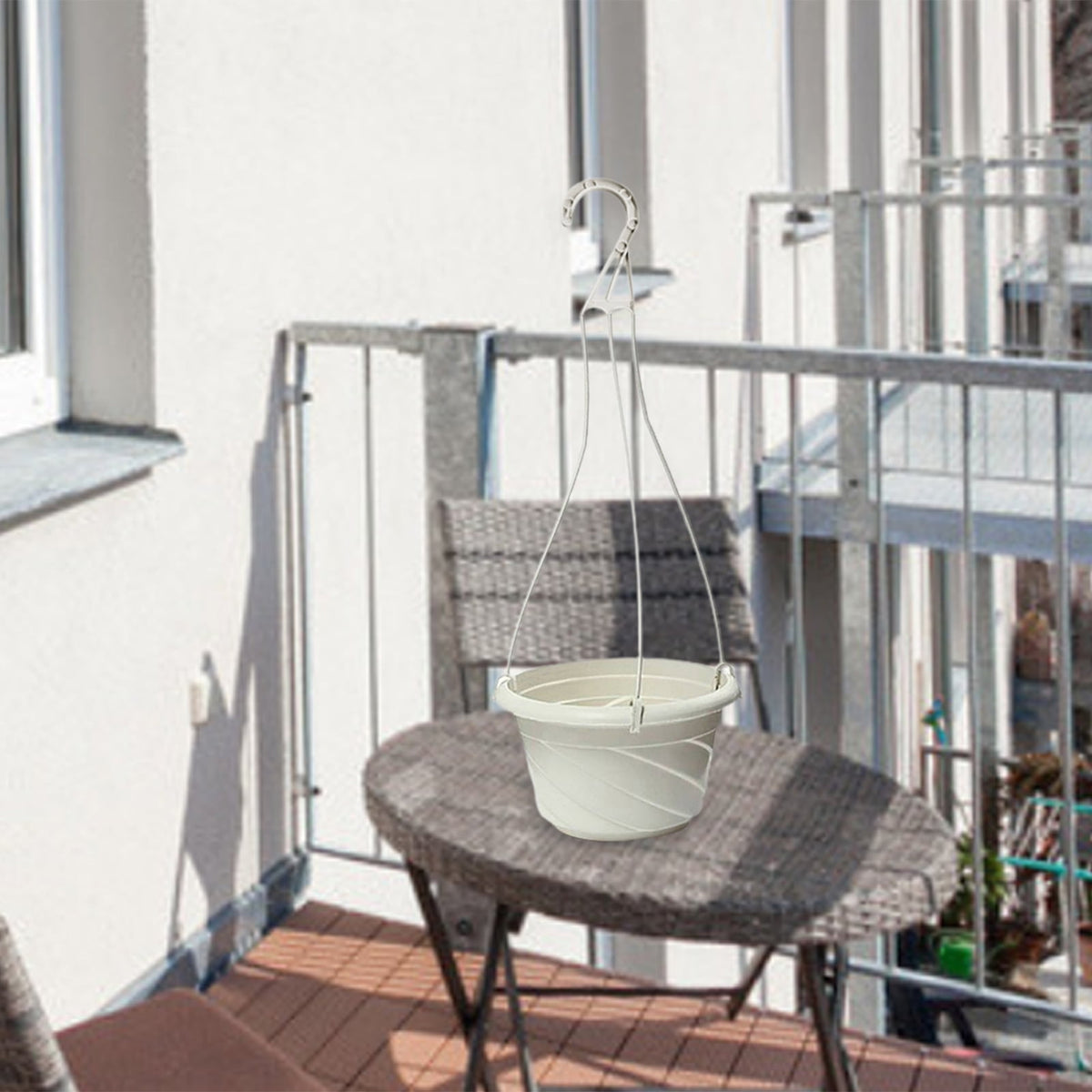 Plastic Hanging Plant Pots with Chain, White Railing and Wall Planters - Image 4