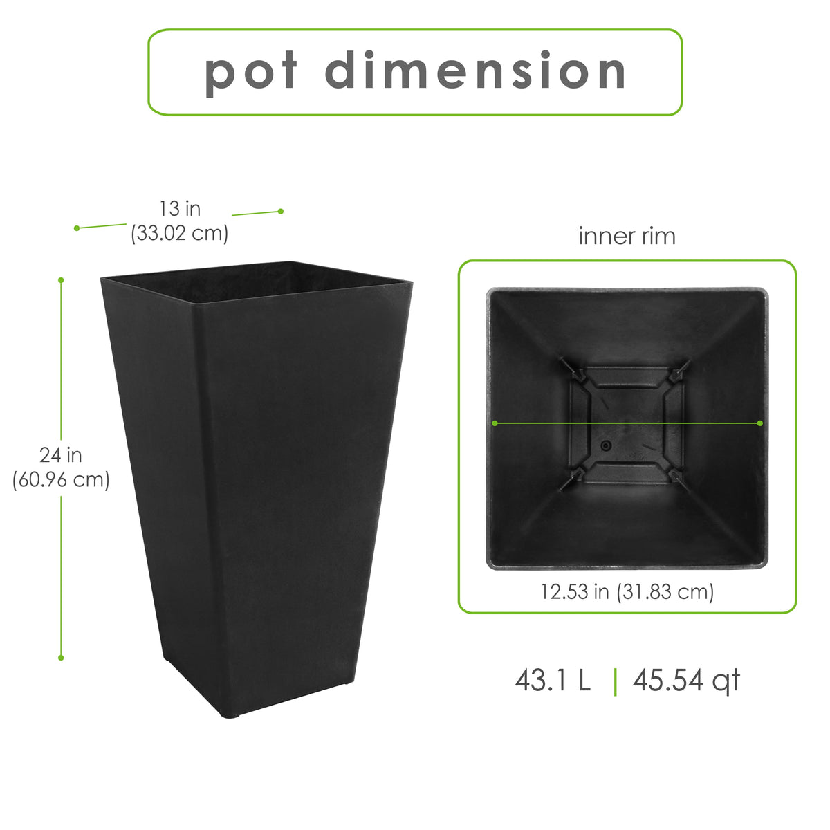 24-Inch Slate Grey Recycled Planter, Indoor and Outdoor, Set of 2 - Image 6