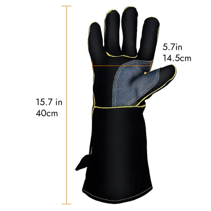 Leather Welding Gloves, 16-Inch Heat-Resistant Work Gauntlets, Large, Black - Image 4