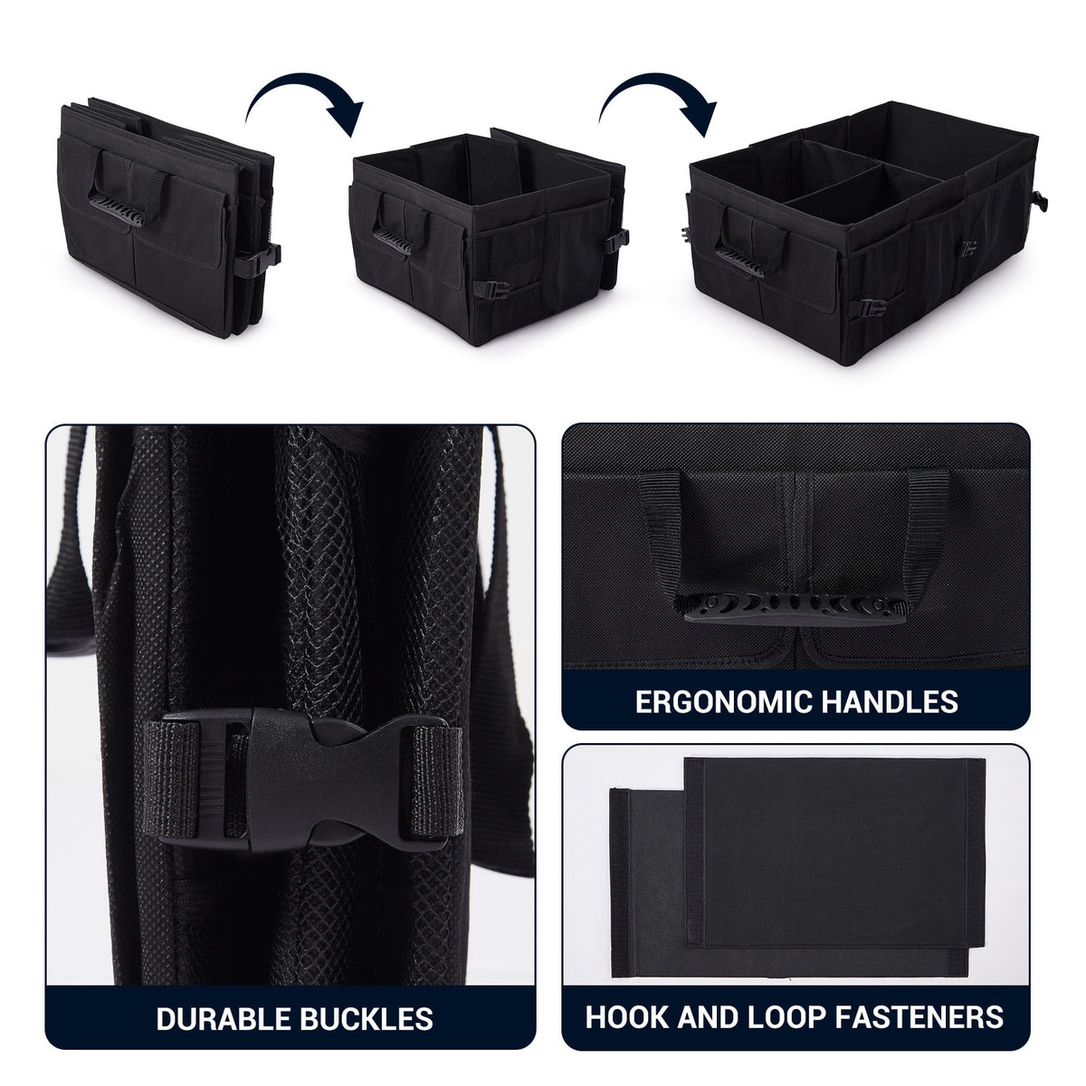 Collapsible Car Trunk Organizer, 24 x 15 x 10 in Black Polyester Storage Bin - Image 5
