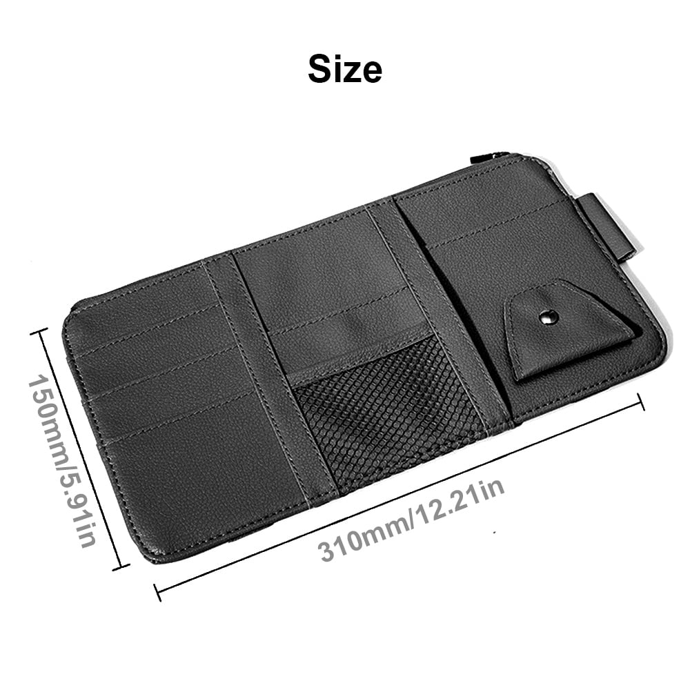 Faux Leather Car Sun Visor Organizer with Zip Pocket and Card Slots - Image 4