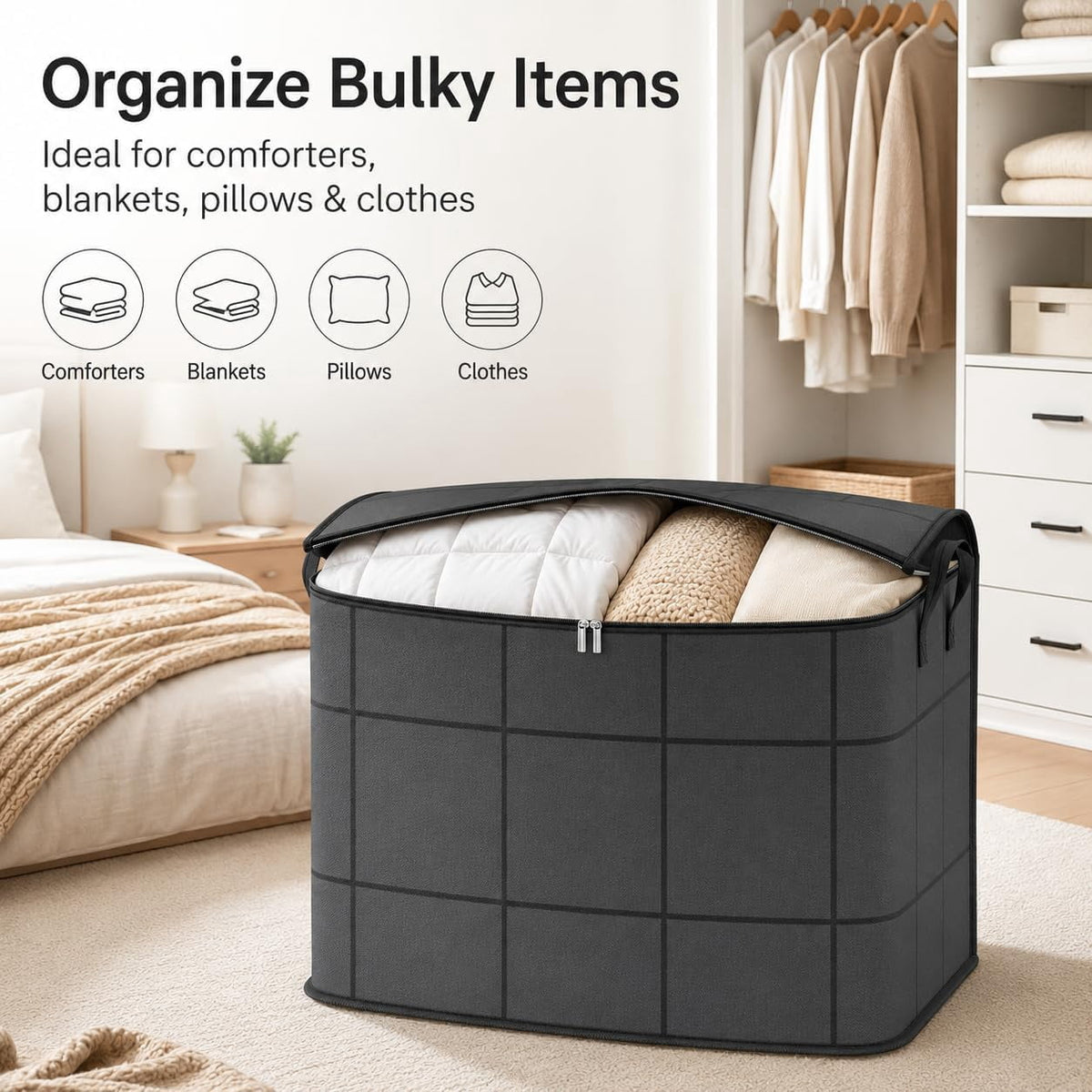 Extra-Large Foldable Storage Bags with Reinforced Handles for Bedding and Moving - Image 2