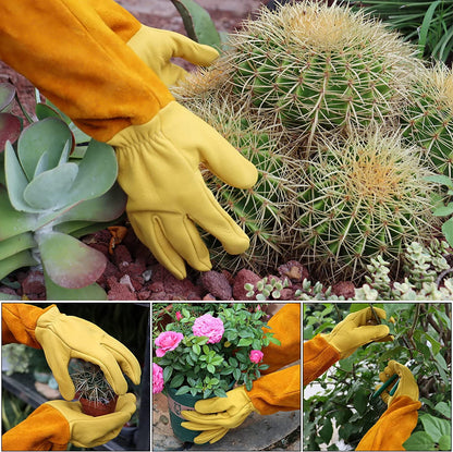 Long Cowhide Leather Gardening Gauntlets, Thorn-Resistant Rose Gloves, Size L - Image 4