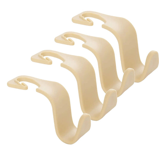 Car Headrest Hooks, Side-Opening Seat-Back Hangers for Bags, Beige, 4-Pack