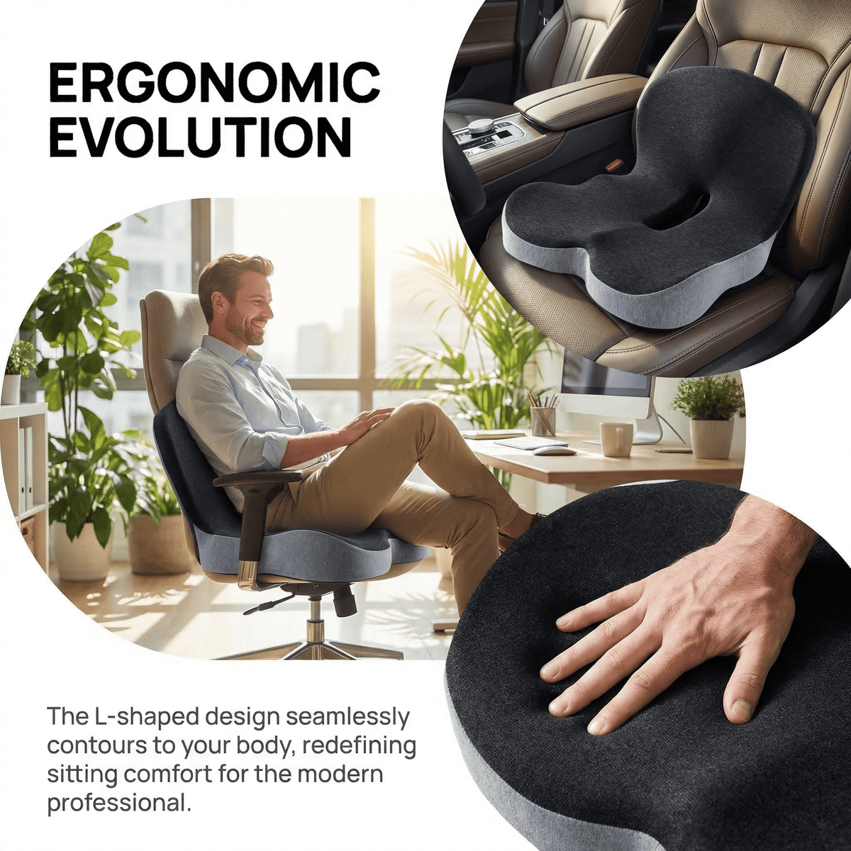 Memory Foam Seat Cushion for Car and Office Chair, Breathable L-Shaped Tailbone Support - Image 6