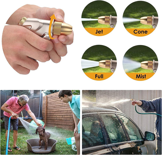 Heavy-Duty Metal Garden Hose Nozzle with 4 Spray Patterns, Gold Finish - Image 2