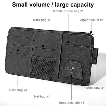 Faux Leather Car Sun Visor Organizer with Zip Pocket and Card Slots - Image 5