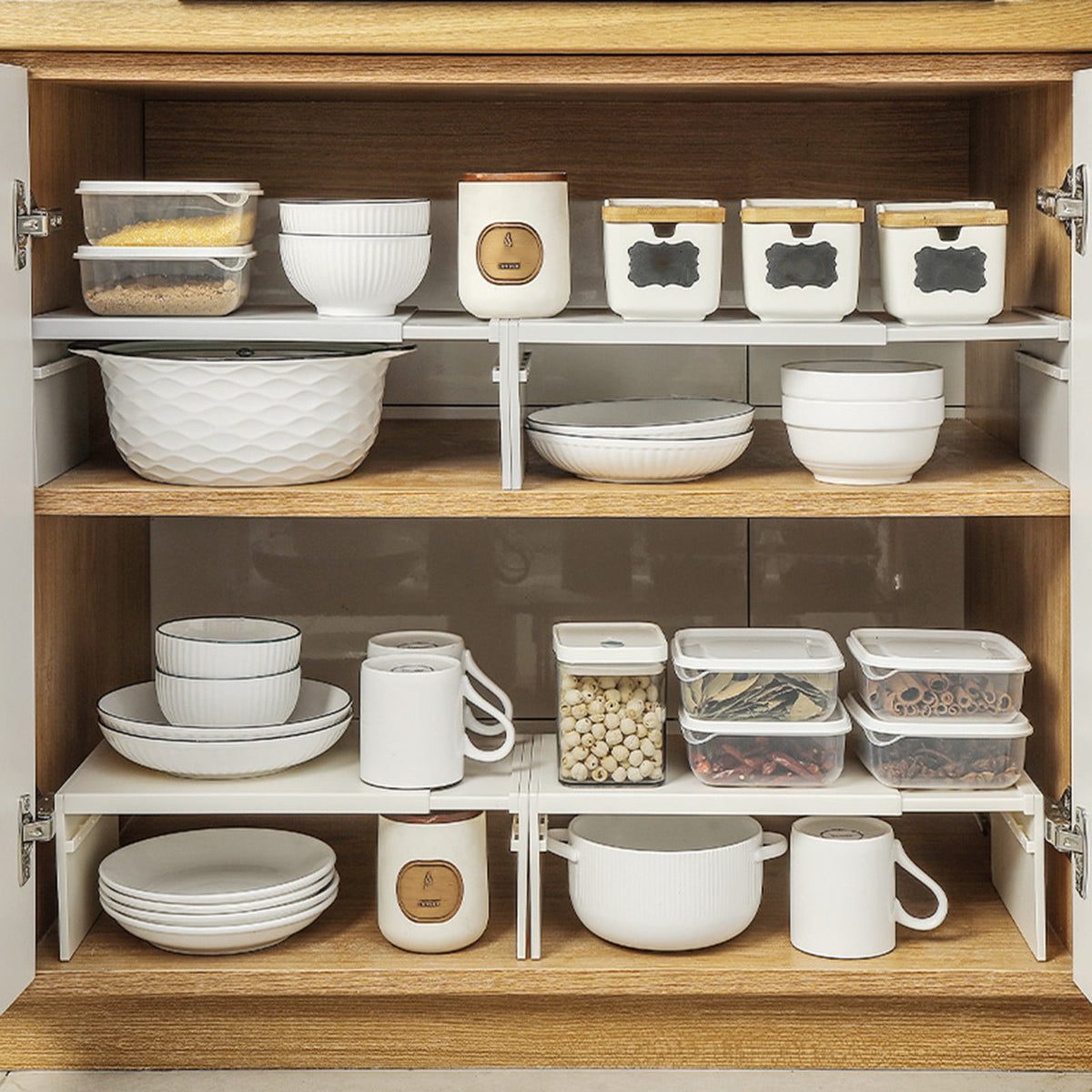 Expandable Kitchen Cabinet Shelf Organizer, Adjustable Tiered Storage Rack - Image 4
