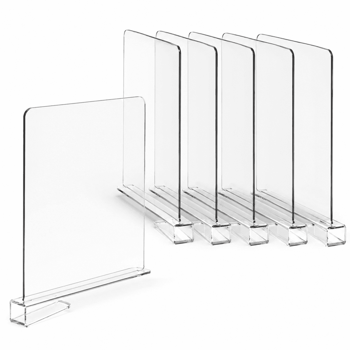 Clear Acrylic Shelf Dividers for Closet and Pantry Shelves, 6-Pack