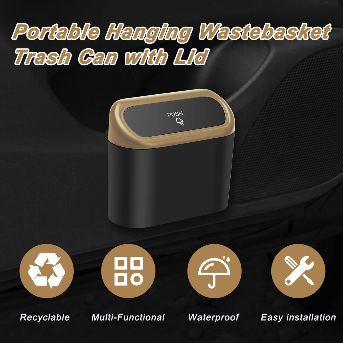 Mini Hanging Car Trash Can with Pop-Up Lid and 30 Bags, Yellow - Image 3