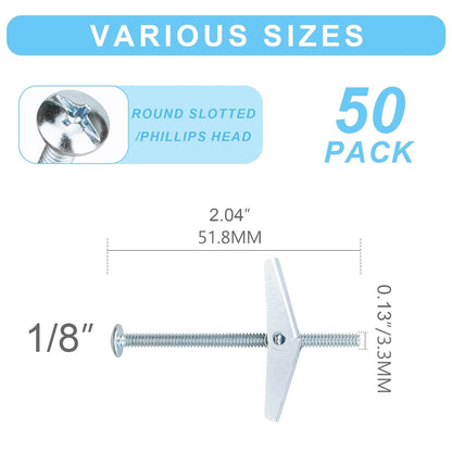 Toggle Bolt Drywall Anchors, 1/8 in Metal Butterfly Anchors, 50 Pieces - Image 2