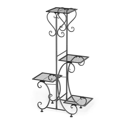 Four-Tier Black Metal Plant Stand, 35-Inch Indoor and Outdoor Shelf