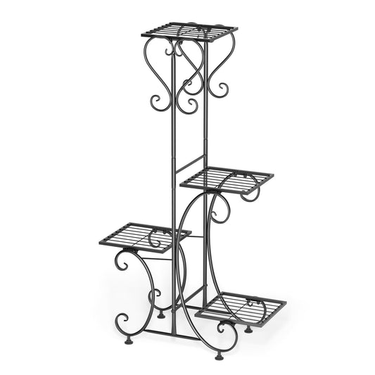 Four-Tier Black Metal Plant Stand, 35-Inch Indoor and Outdoor Shelf