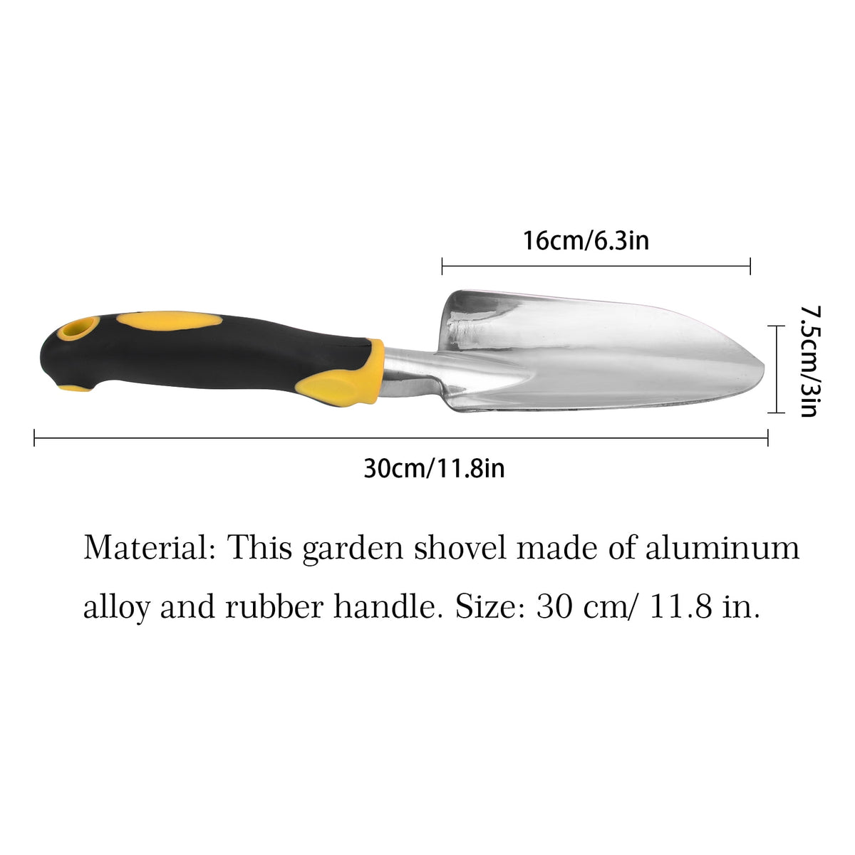 Aluminum Garden Trowel with Rubber Grip and Depth Scale, 11.8 in, Yellow - Image 6