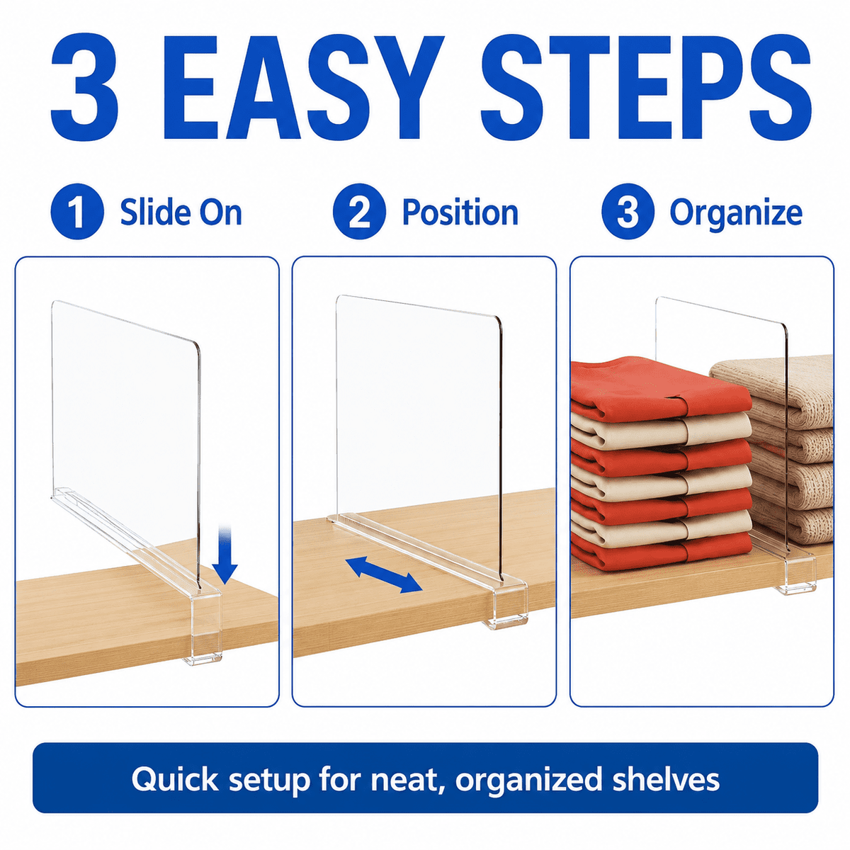 Clear Acrylic Shelf Dividers for Closet and Pantry Shelves, 6-Pack - Image 6
