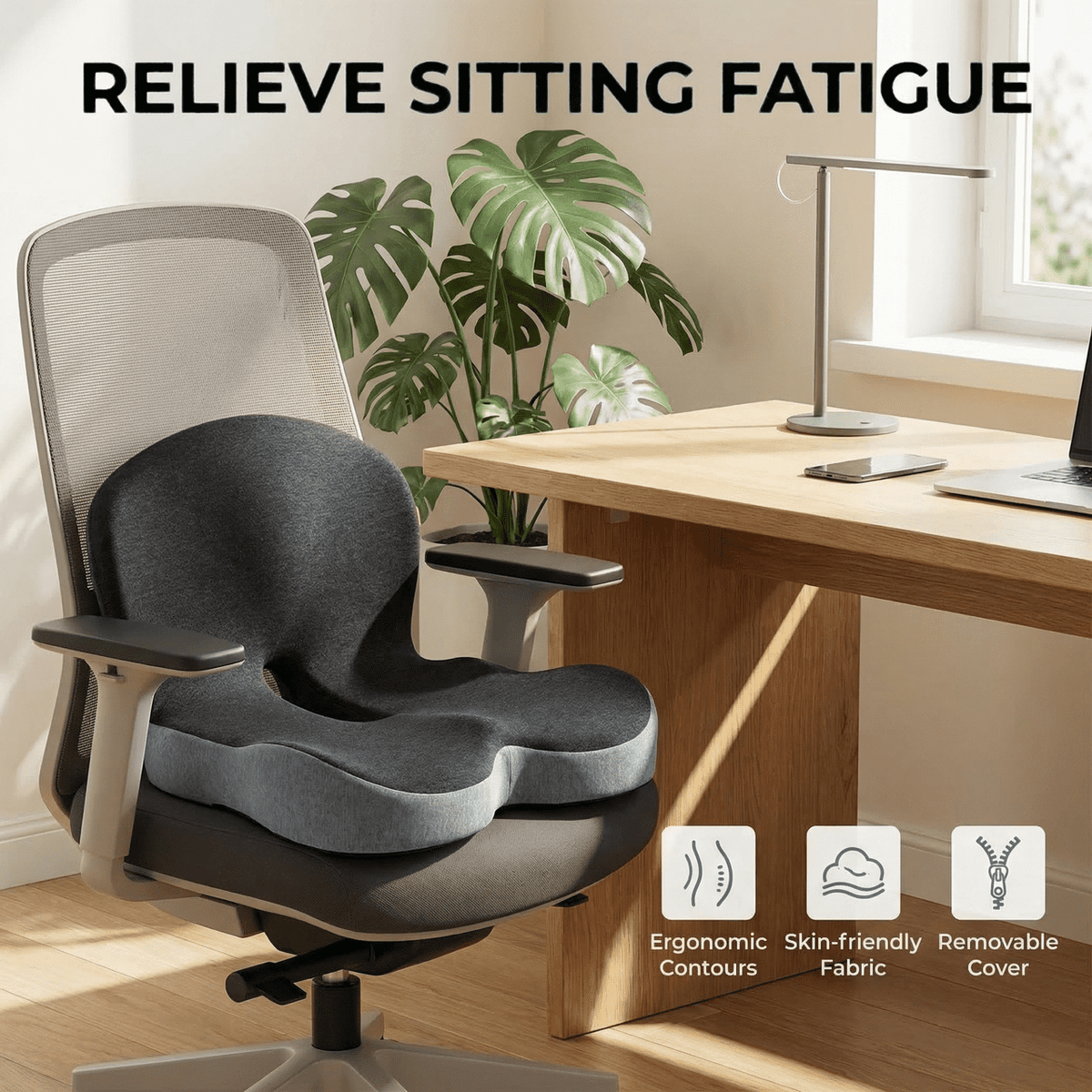 Memory Foam Seat Cushion for Car and Office Chair, Breathable L-Shaped Tailbone Support - Image 5