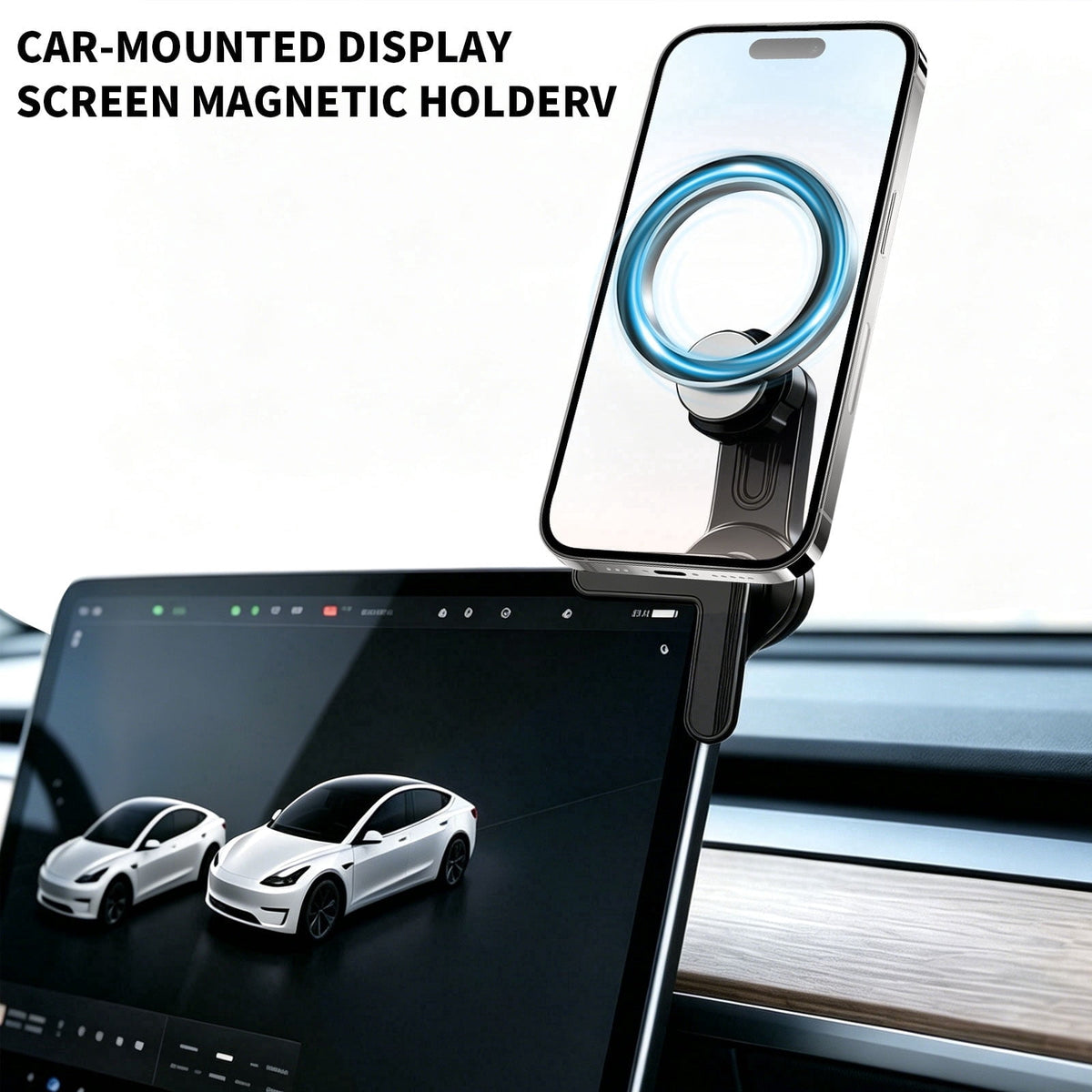 Magnetic Phone Mount for Center Touchscreen Displays, Black and Silver - Image 2