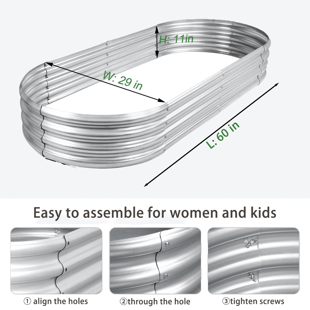 Oval Galvanized Steel Raised Garden Bed, 5 ft, 60 x 29 x 11 in, Silver - Image 6