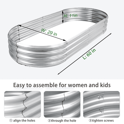 Oval Galvanized Steel Raised Garden Bed, 5 ft, 60 x 29 x 11 in, Silver - Image 6