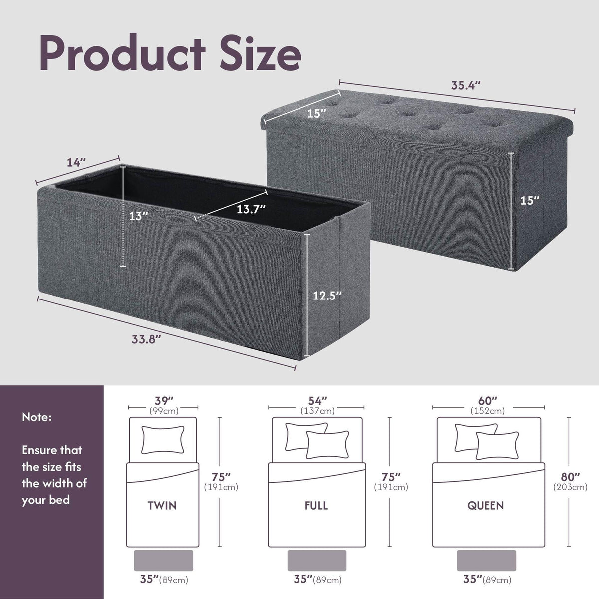 Folding Storage Ottoman Bench with Hidden Compartment, 35 in Wide, Grey - Image 2