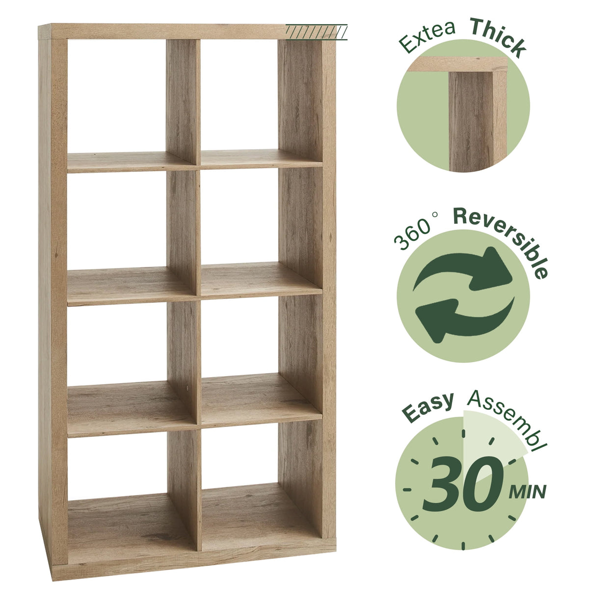 8-Cube Open-Back Storage Organizer, 29.9 x 15.4 x 57.5 in Bookshelf, Natural - Image 5