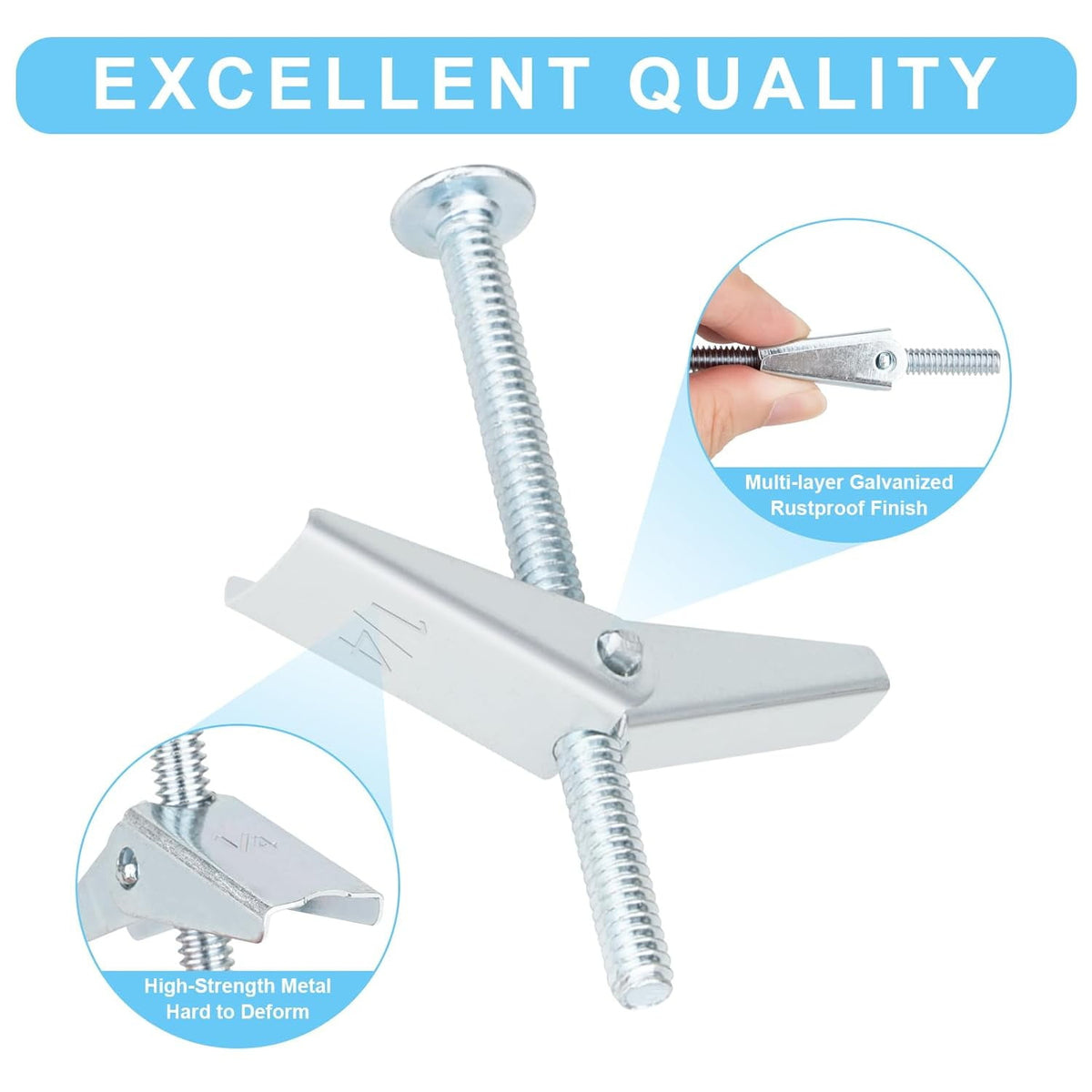Toggle Bolt Drywall Anchors, 1/8 in Metal Butterfly Anchors, 50 Pieces - Image 3