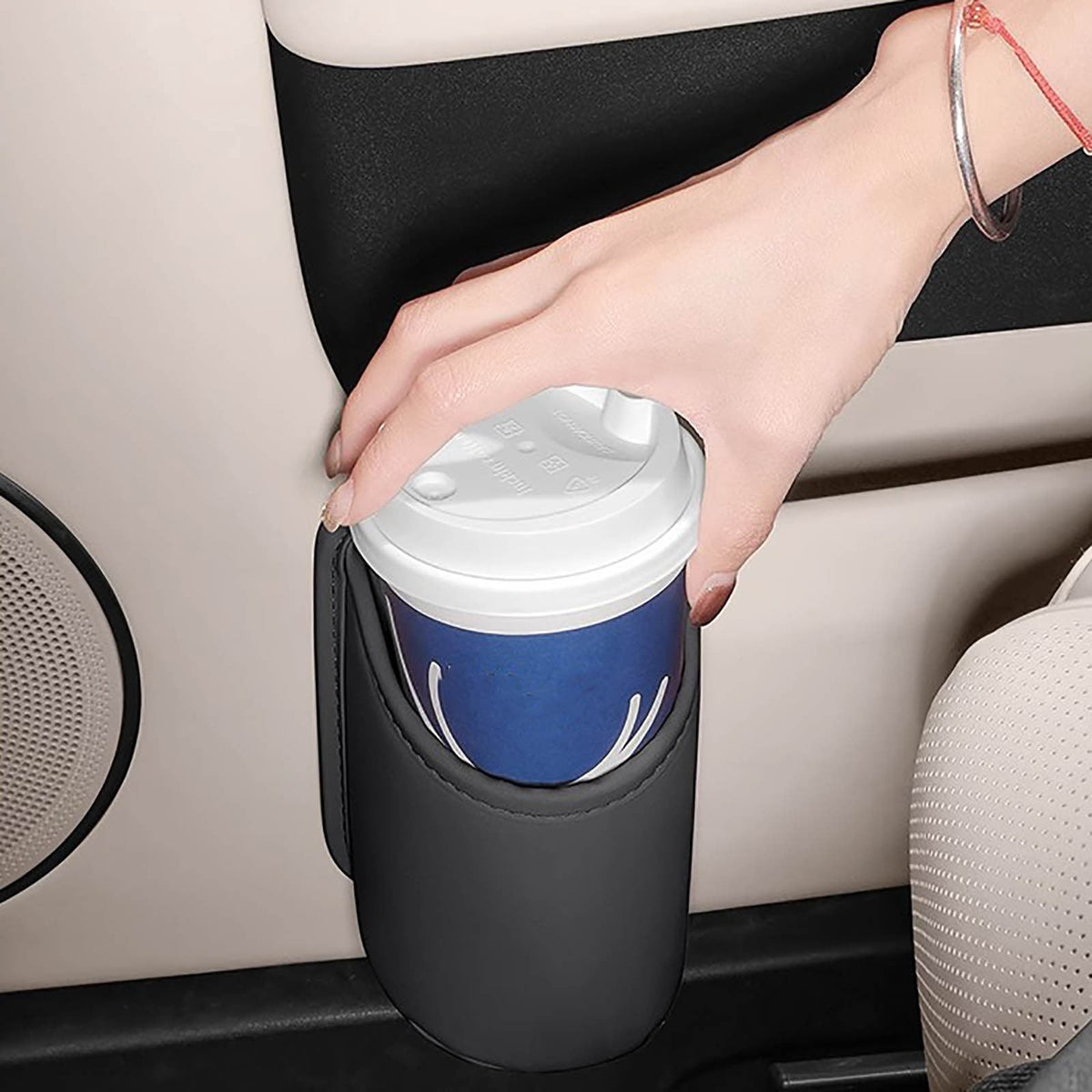 Clip-On Car Door Cup Holder, Faux Leather Bottle and Drink Organizer, 16 x 10 cm - Image 6