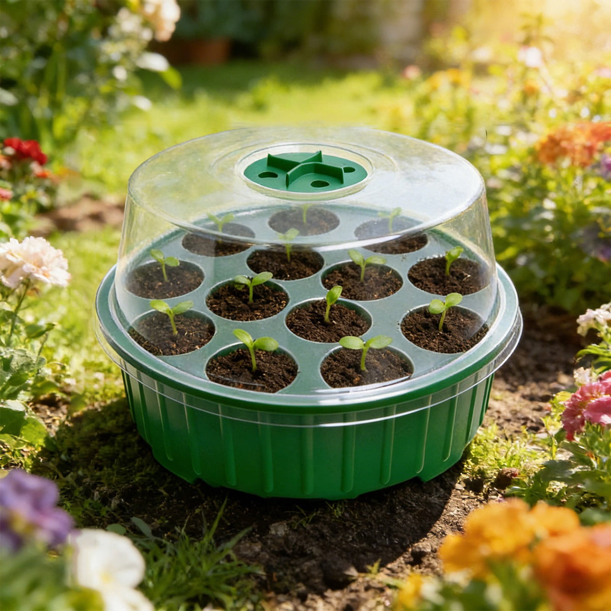 Seed Starter Tray with Clear Humidity Dome and Adjustable Vents, 13 Cells, Green - Image 4
