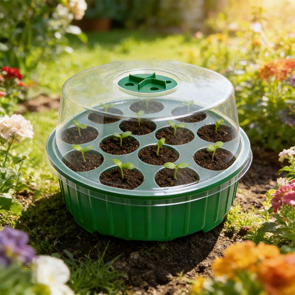 Seed Starter Tray with Clear Humidity Dome and Adjustable Vents, 13 Cells, Green - Image 4