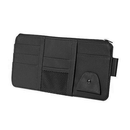 Faux Leather Car Sun Visor Organizer with Zip Pocket and Card Slots