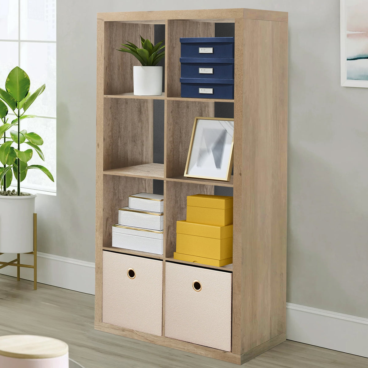 8-Cube Open-Back Storage Organizer, 29.9 x 15.4 x 57.5 in Bookshelf, Natural - Image 4
