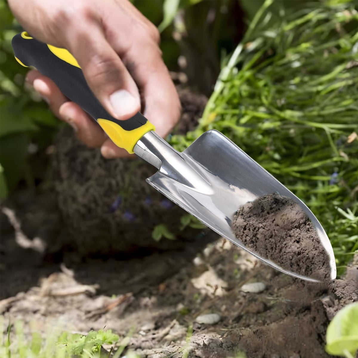 Aluminum Garden Trowel with Rubber Grip and Depth Scale, 11.8 in, Yellow - Image 5