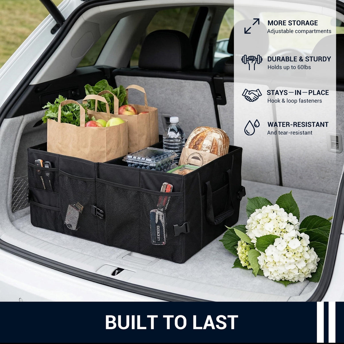 Collapsible Car Trunk Organizer, 24 x 15 x 10 in Black Polyester Storage Bin - Image 3