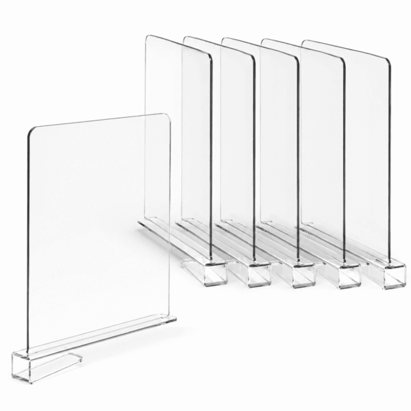 Clear Acrylic Shelf Dividers for Closet and Pantry Shelves, 6-Pack