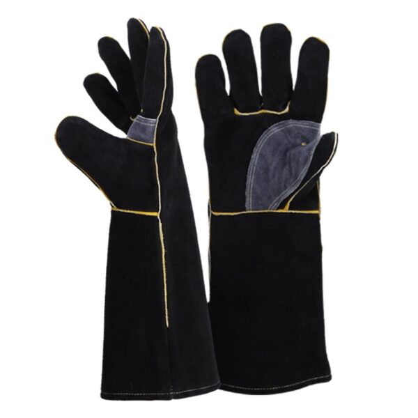 Leather Welding Gloves, 16-Inch Heat-Resistant Work Gauntlets, Large, Black