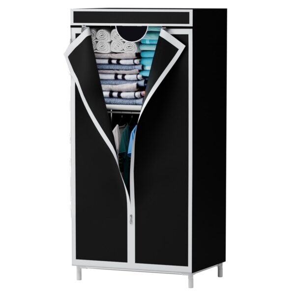 Portable Fabric Wardrobe with Dust Cover and Shelves, 27.5 x 17.7 x 59 in, Black