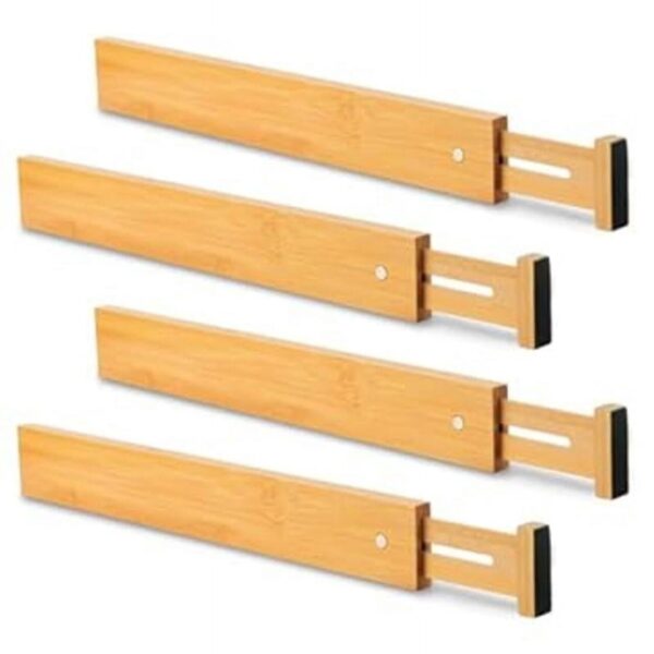 Adjustable Bamboo Drawer Dividers, 17-22 in Expandable Organizers, Set of 4